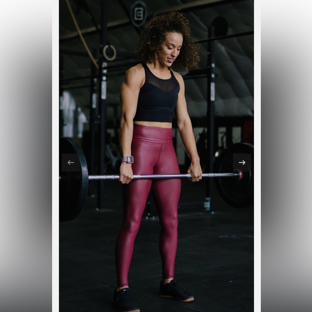 Zyia Cranberry Metallic Light n Tight Leggings 28” Long Sz 8-10